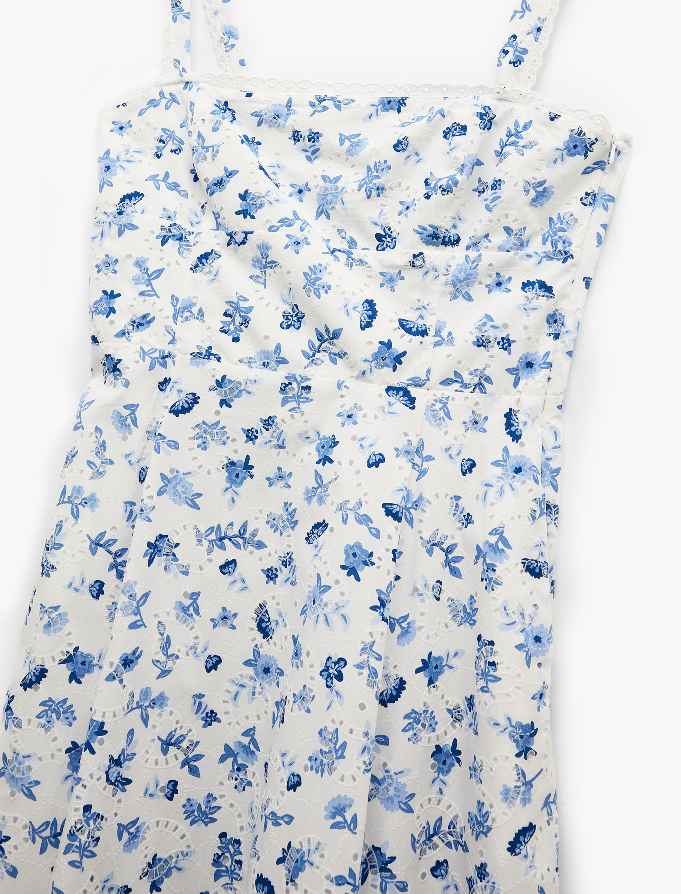   Pamuklu Kare Yaka A Kesim Midi Boy Çiçekli Askılı Elbise