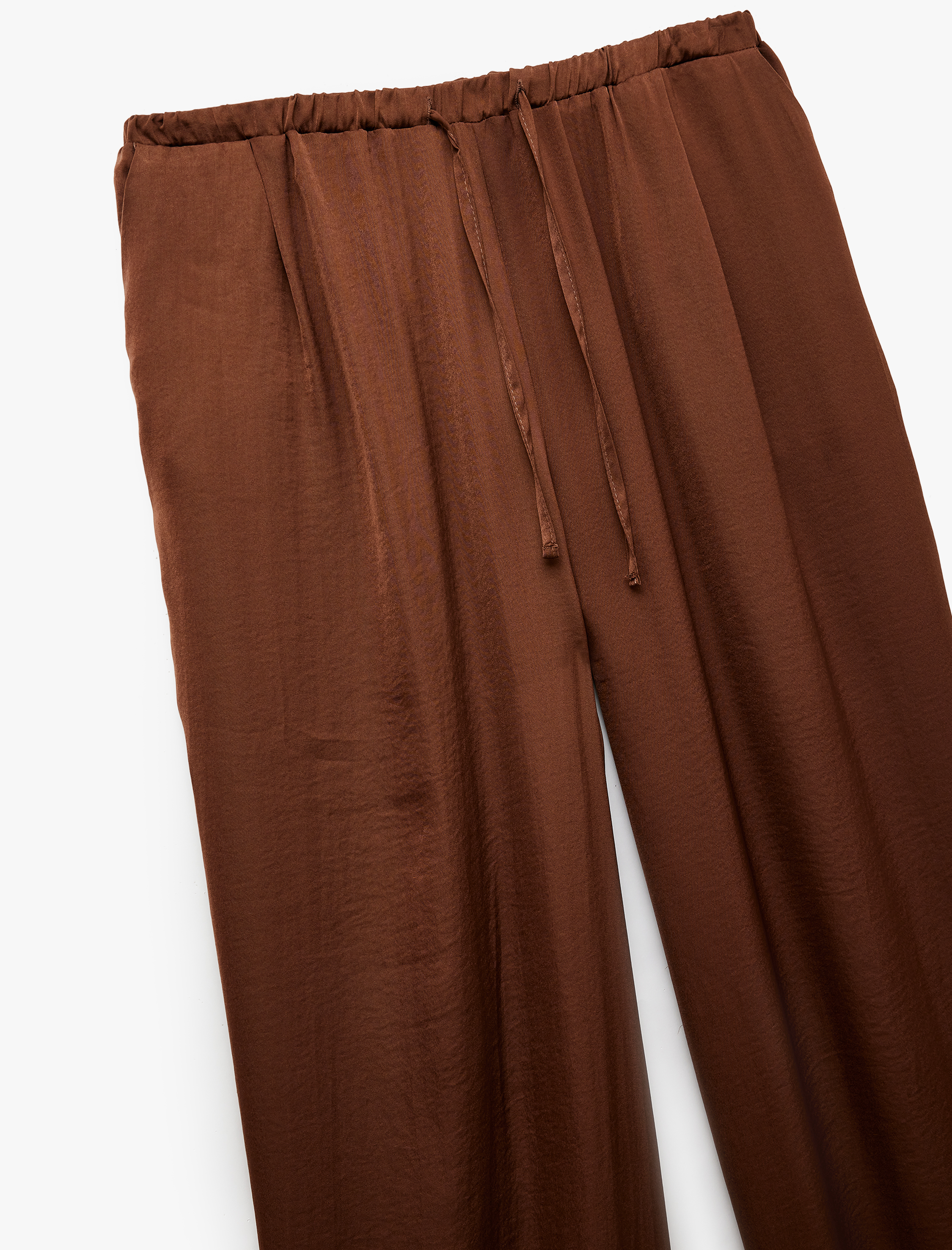   Aerobin Kumaş Beli Lastikli Bağlamalı Cepli Geniş Paça Saten Pantolon