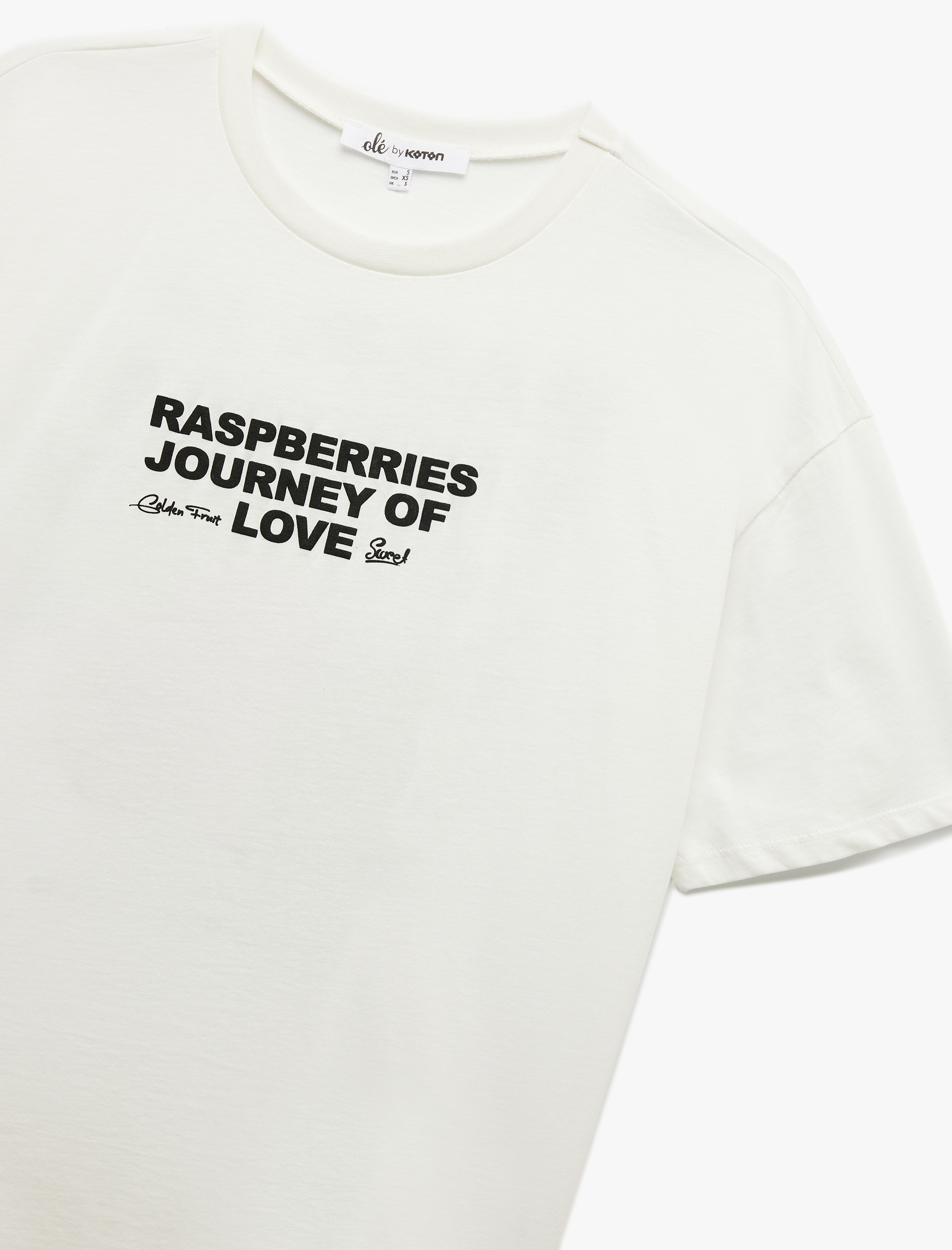   Pamuklu Bisiklet Yaka Kısa Kollu Arkası Meyve Baskılı Oversize Tişört