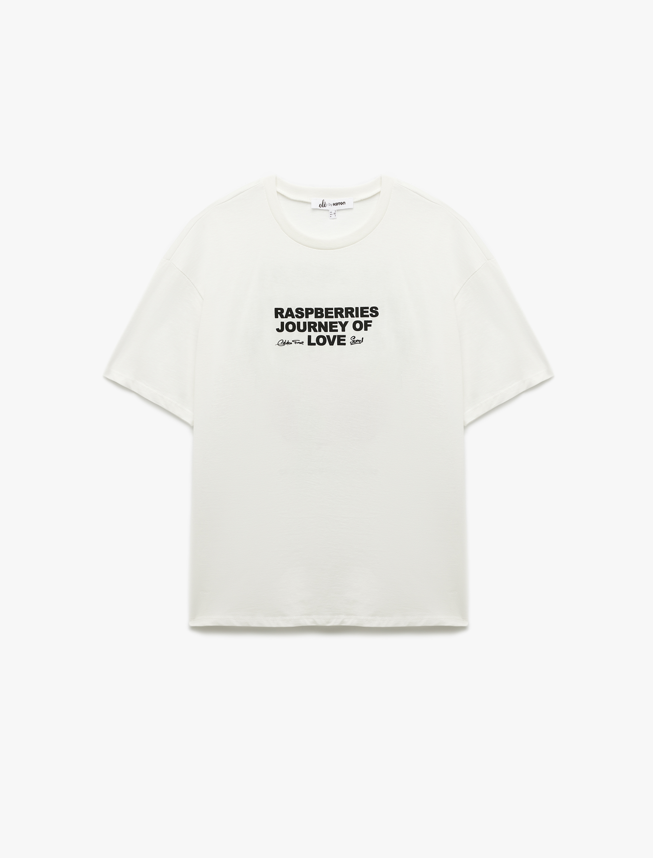   Pamuklu Bisiklet Yaka Kısa Kollu Arkası Meyve Baskılı Oversize Tişört