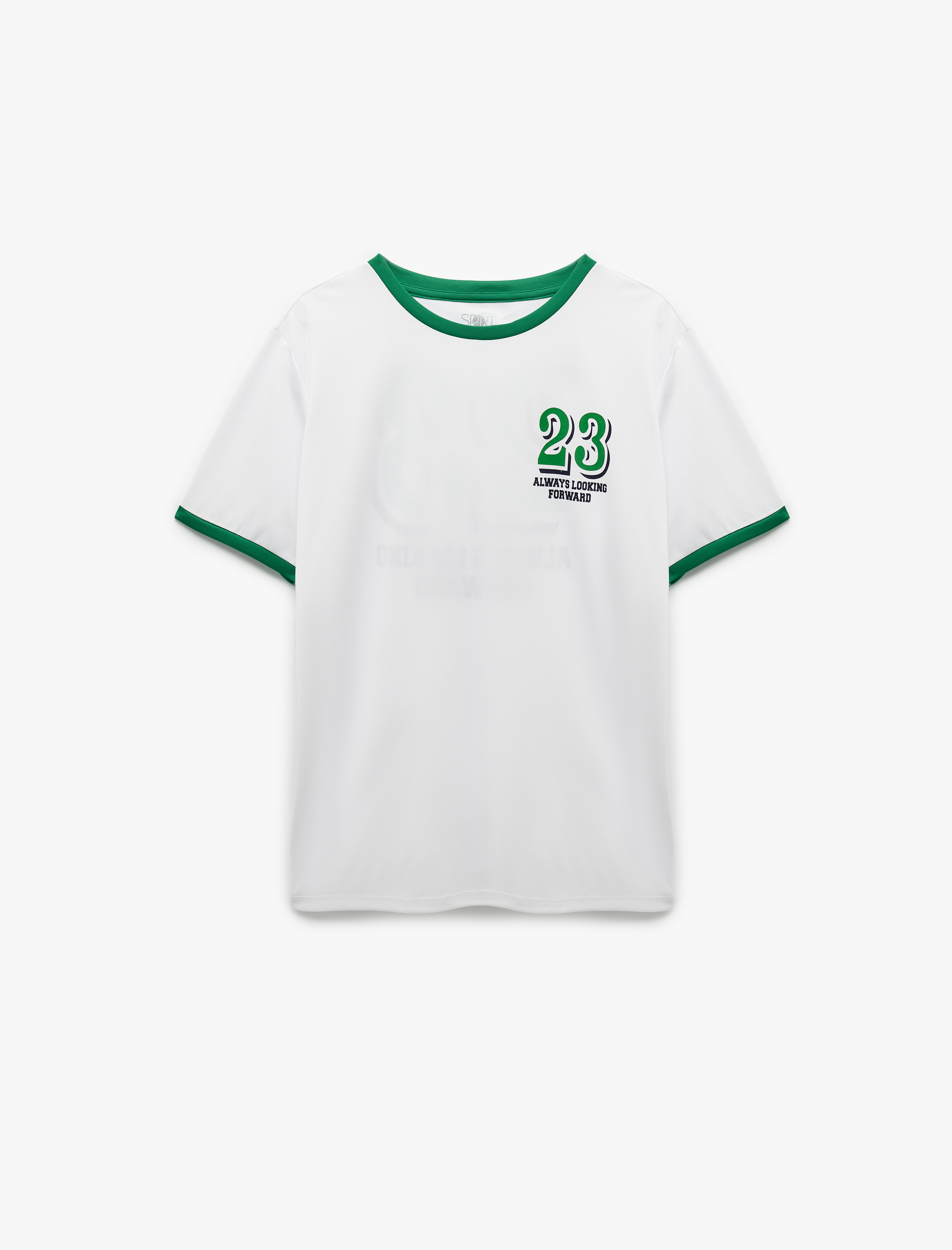   Kısa Kollu Bisiklet Yaka Biyeli Arkası Baskılı Spor Tişört