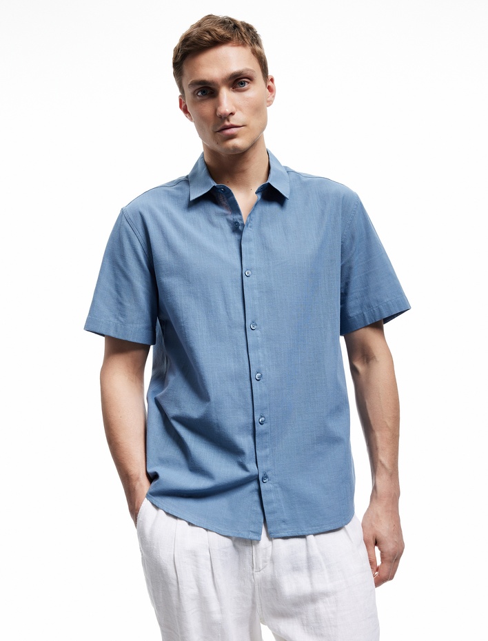  Kısa Kollu Pamuklu Regular Fit Klasik Gömlek