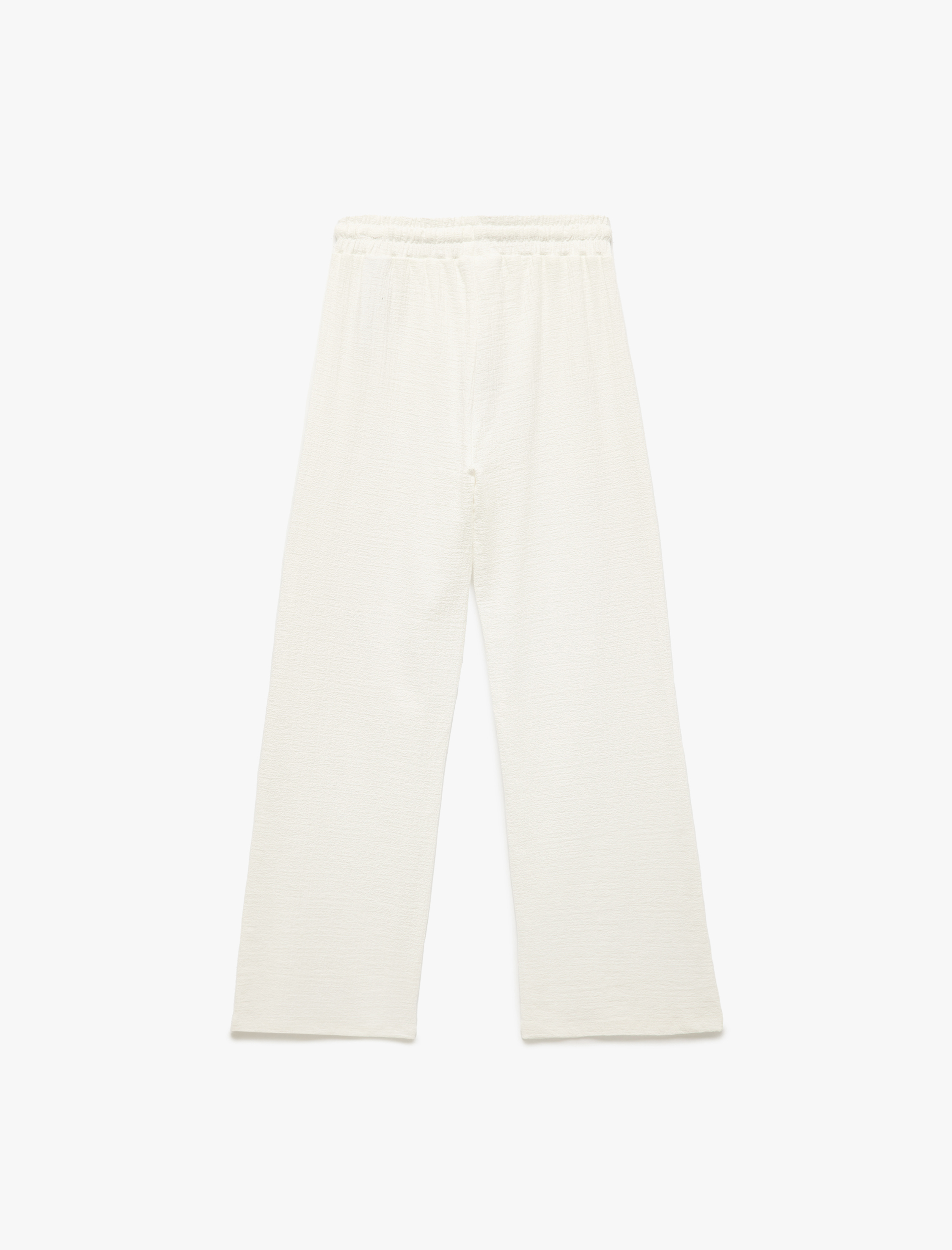   Pamuklu Bürümcük Rahat Kalıp Yüksek Bel Bağcıklı Geniş Paça Pantolon