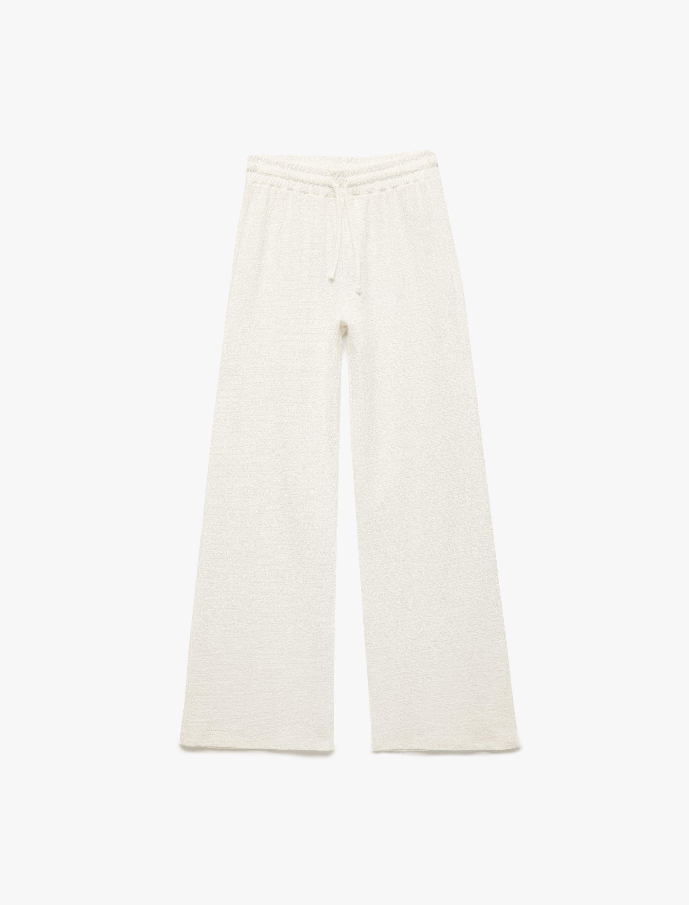   Pamuklu Bürümcük Rahat Kalıp Yüksek Bel Bağcıklı Geniş Paça Pantolon