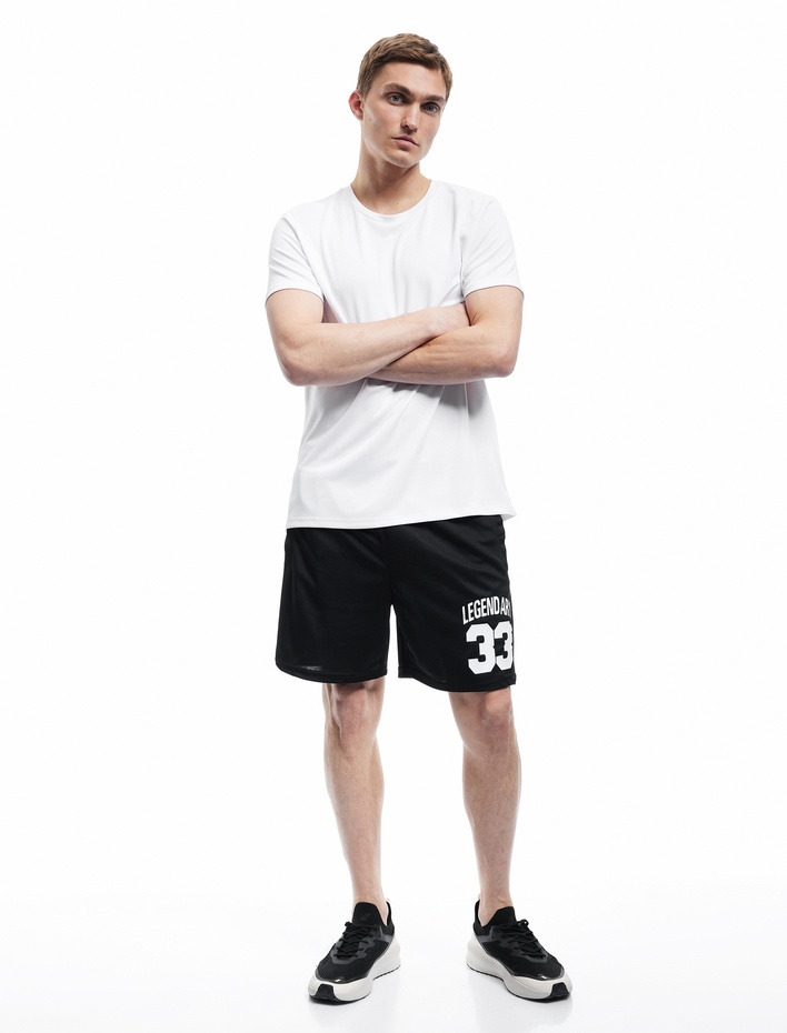  Kısa Kollu Regular Fit Bisiklet Yaka Arkası Baskılı Spor Tişört