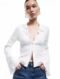 Bürümcük Kumaş Klasik Yaka Slim Fit Düğmeli İspanyol Uzun Kollu Tişört