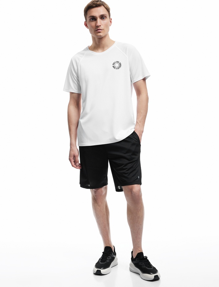  Kısa Kollu Regular Fit Dikiş Detaylı Bisiklet Yaka Baskılı Spor Tişört