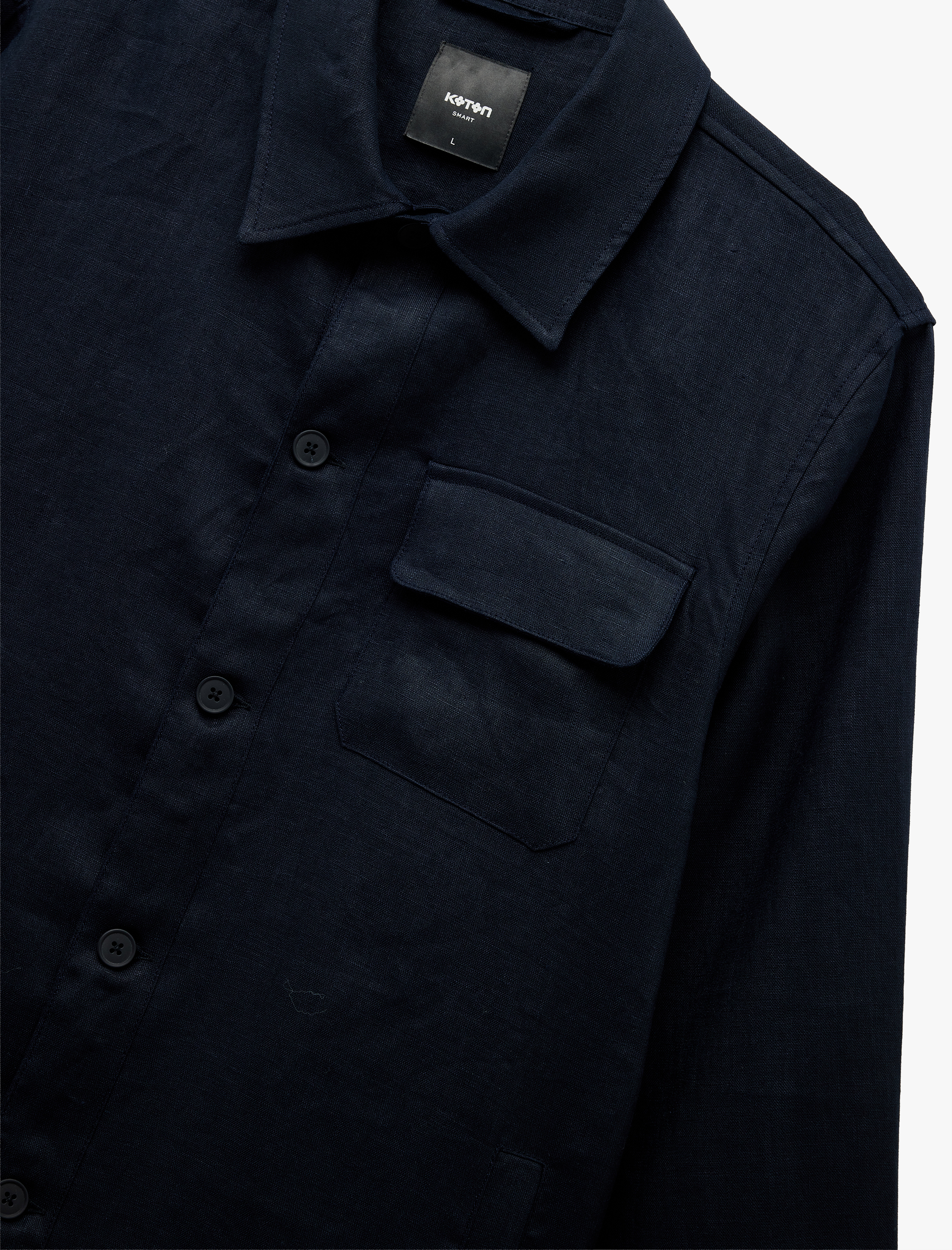   Uzun Kollu Kapaklı Cep Detaylı Düğmeli Keten Gömlek Ceket