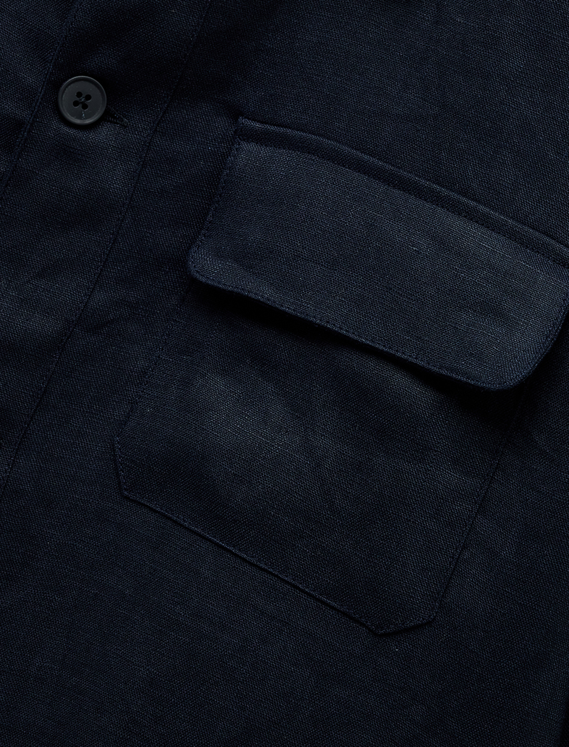   Uzun Kollu Kapaklı Cep Detaylı Düğmeli Keten Gömlek Ceket