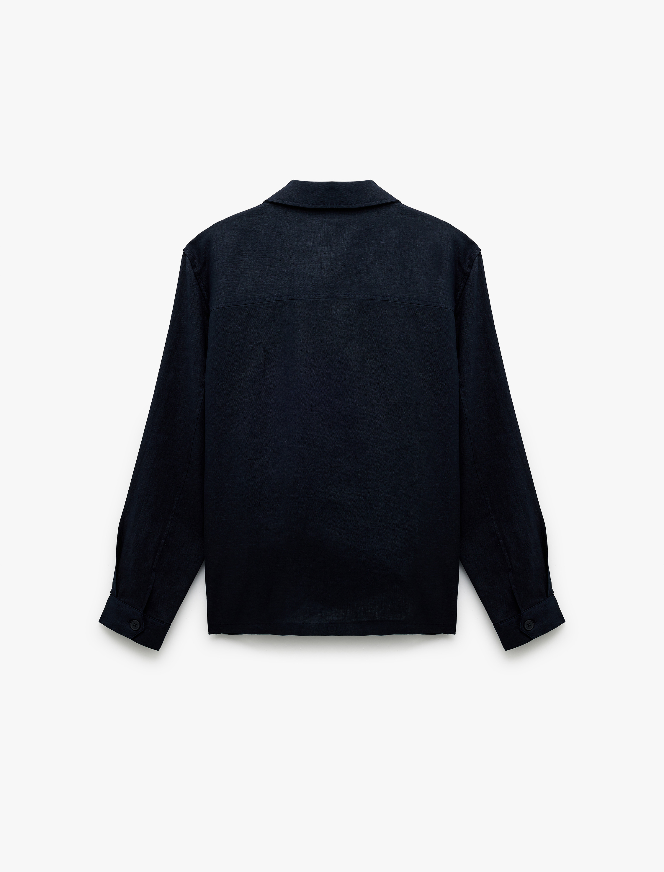   Uzun Kollu Kapaklı Cep Detaylı Düğmeli Keten Gömlek Ceket