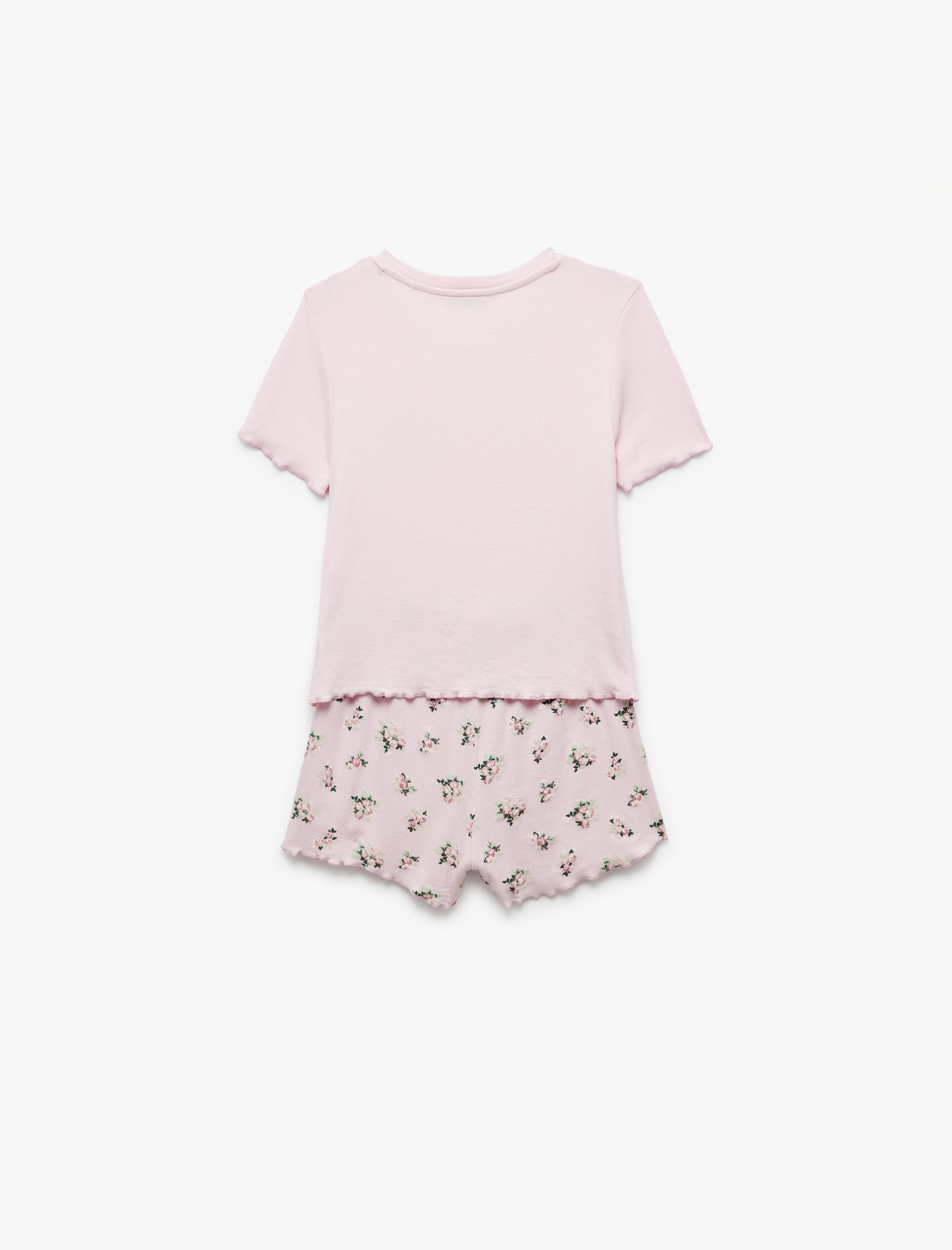   Viskon Kumaş Bisiklet Yaka Kısa Kollu Çiçekli Şortlu Pijama Takımı