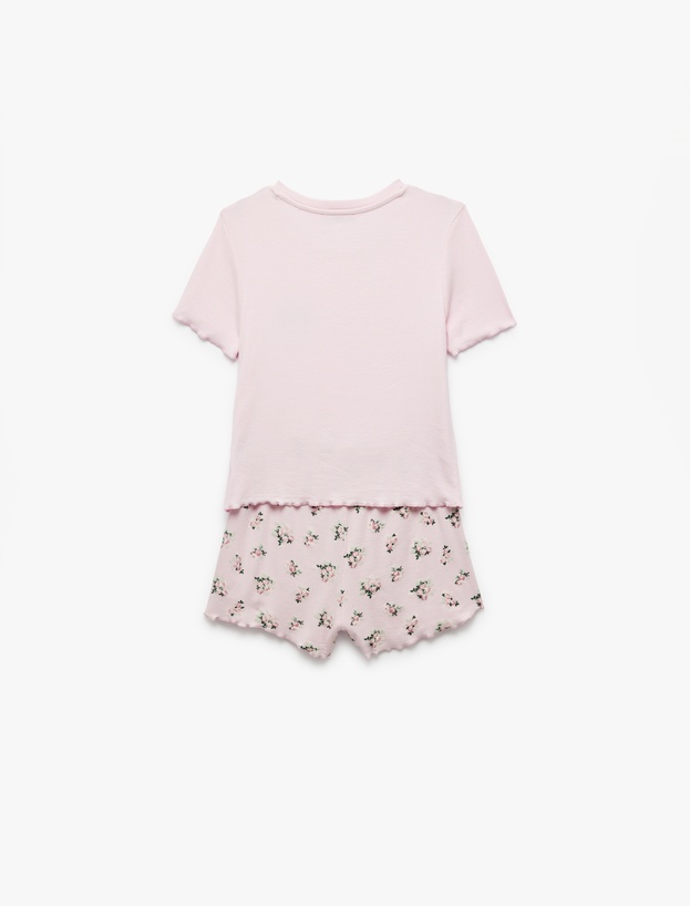 Viskon Kumaş Bisiklet Yaka Kısa Kollu Çiçekli Şortlu Pijama Takımı_4