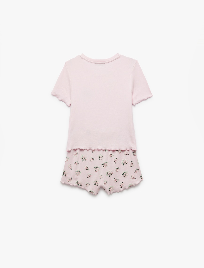   Viskon Kumaş Bisiklet Yaka Kısa Kollu Çiçekli Şortlu Pijama Takımı