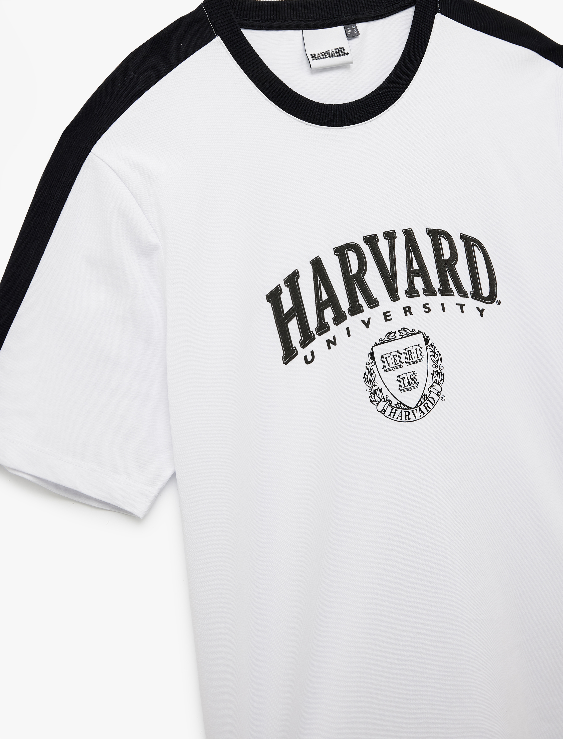 Kısa Kollu Pamuklu Regular Fit Şerit Detaylı Bisiklet Yaka Baskılı Lisanslı Harvard Tişört