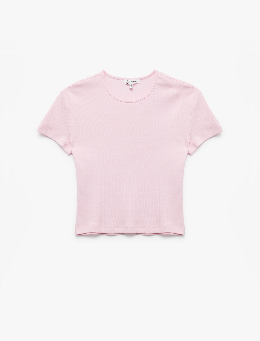   Crop Bisiklet Yaka Kısa Kollu Slim Fit Basic Kadın Tişört