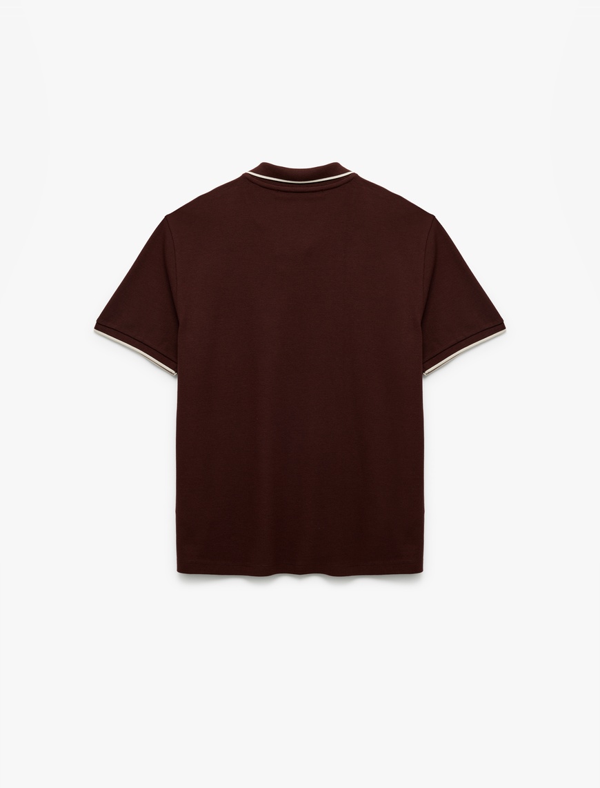   Kontrast Detaylı Pamuklu Pike Kumaş Kısa Kollu Slim Fit Polo Yaka Tişört