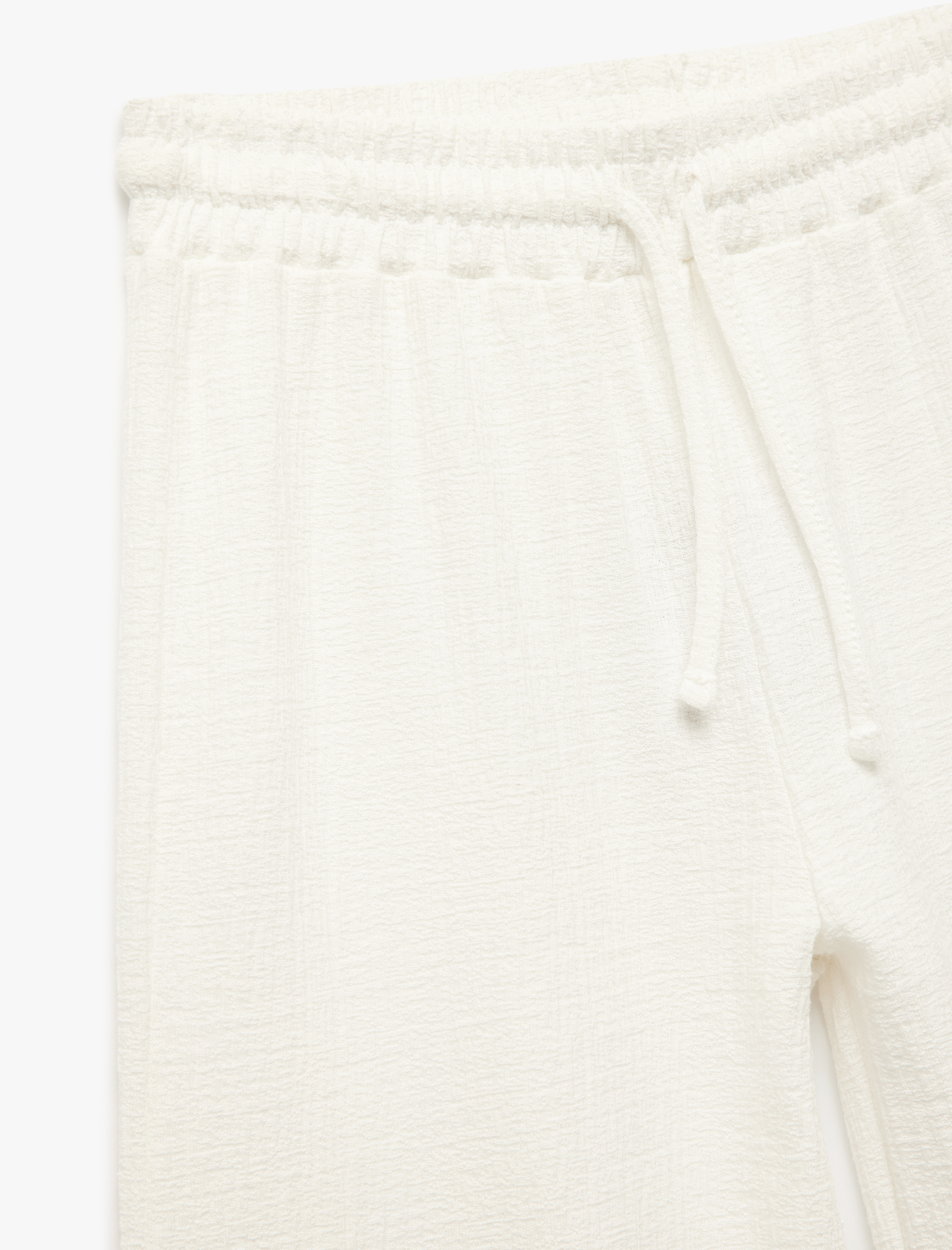   Pamuklu Bürümcük Rahat Kalıp Yüksek Bel Bağcıklı Geniş Paça Pantolon