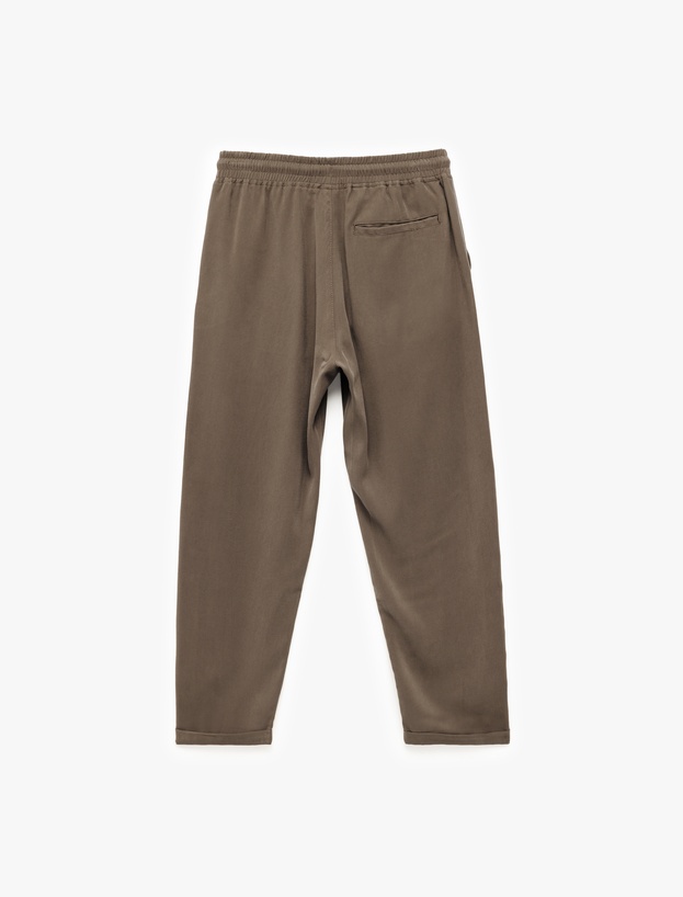 Viskon Cep Detaylı Rayon Tapered Beli Bağcıklı Yazlık Pantolon_3