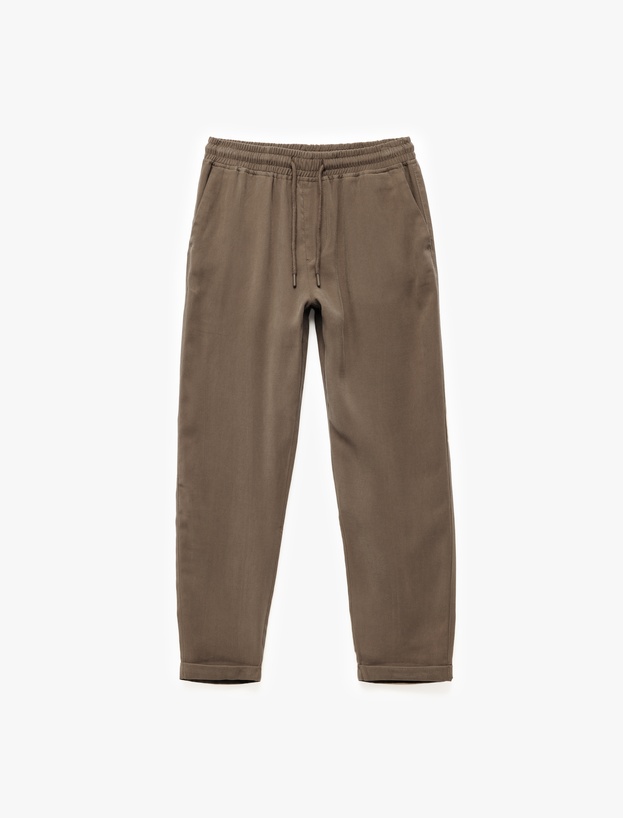 Viskon Cep Detaylı Rayon Tapered Beli Bağcıklı Yazlık Pantolon_2