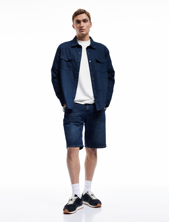  Normal Bel Pamuklu Bermuda Oversize Jean Şort