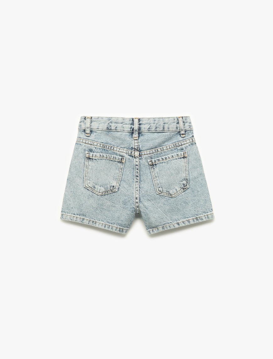  Kız Çocuk Pamuklu Slim Fit Taş Detaylı Denim Şort