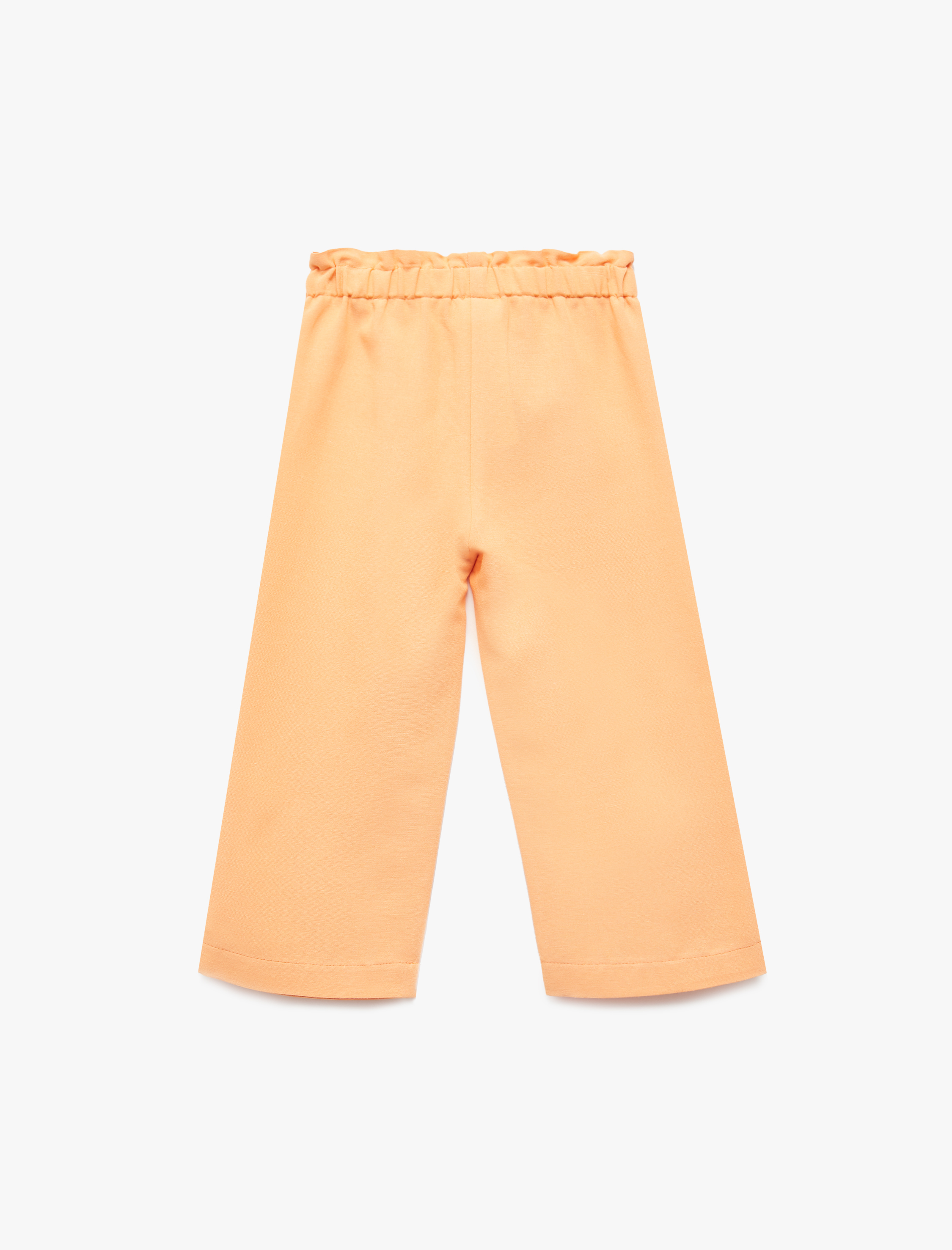  Kız Bebek Beli Lastikli Yüksek Bel Keten Karışımlı Pantolon