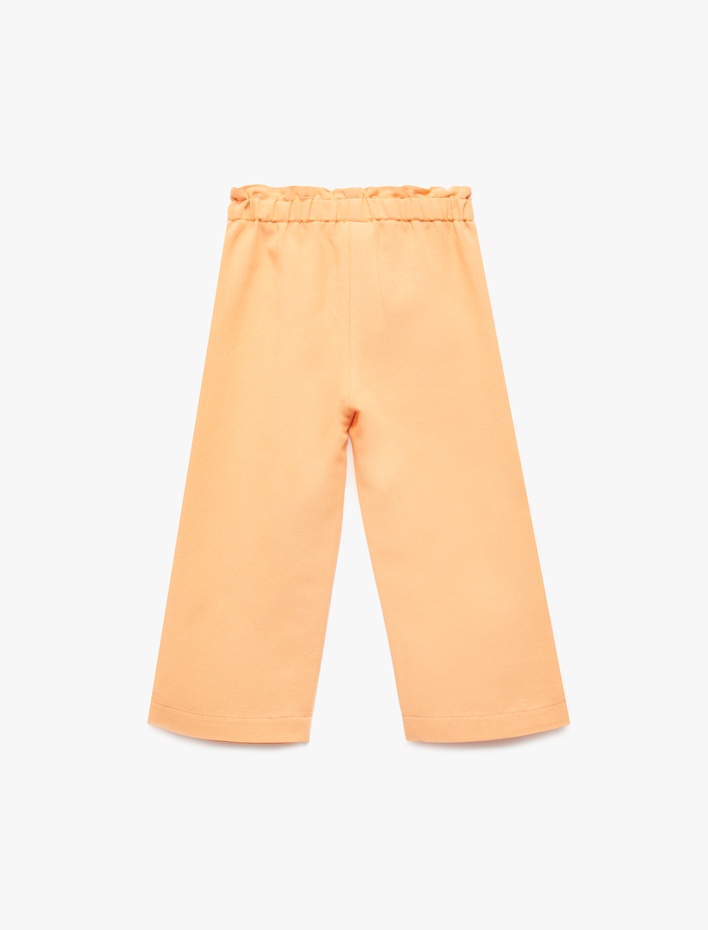 Kız Bebek Beli Lastikli Yüksek Bel Keten Karışımlı Pantolon