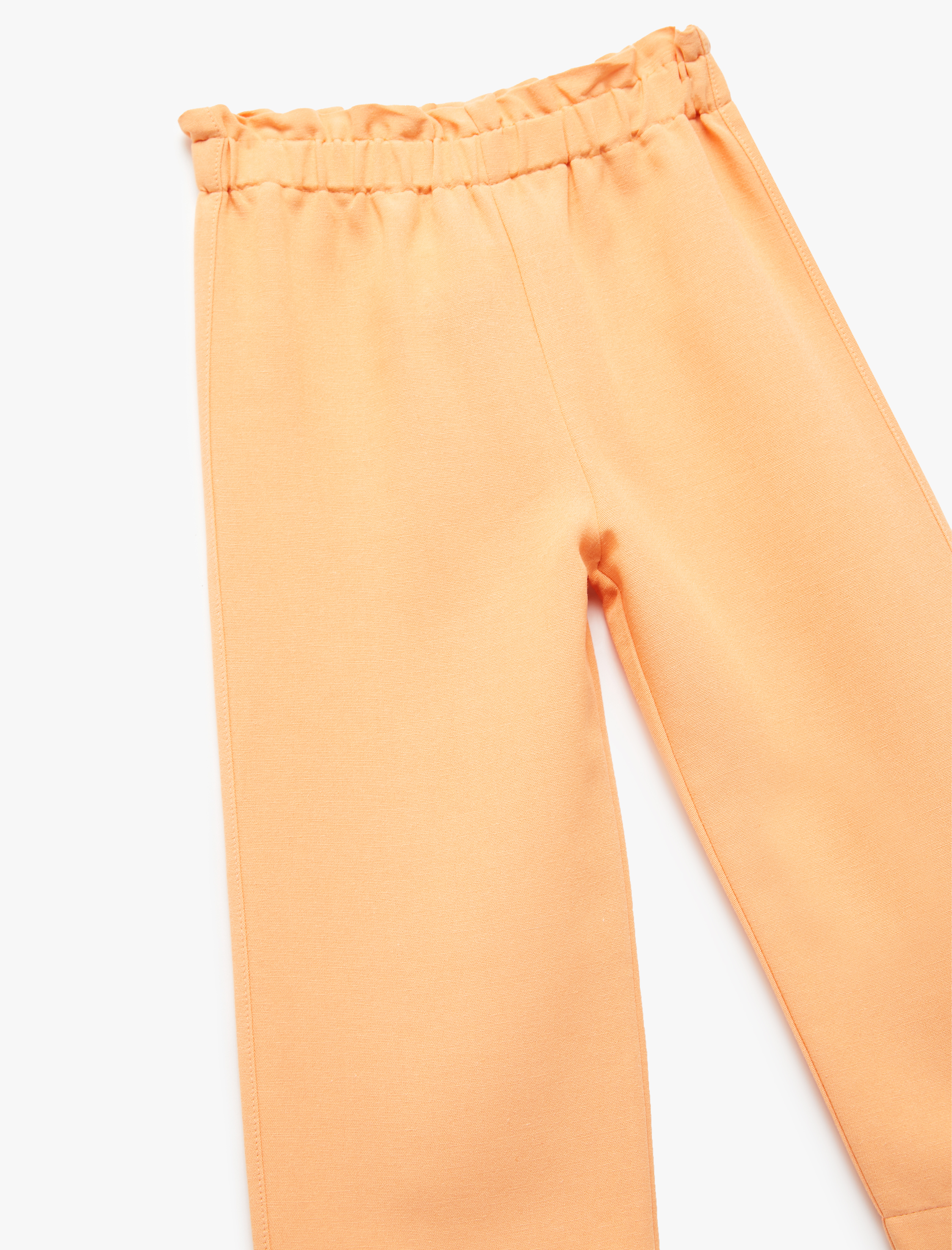  Kız Bebek Beli Lastikli Yüksek Bel Keten Karışımlı Pantolon