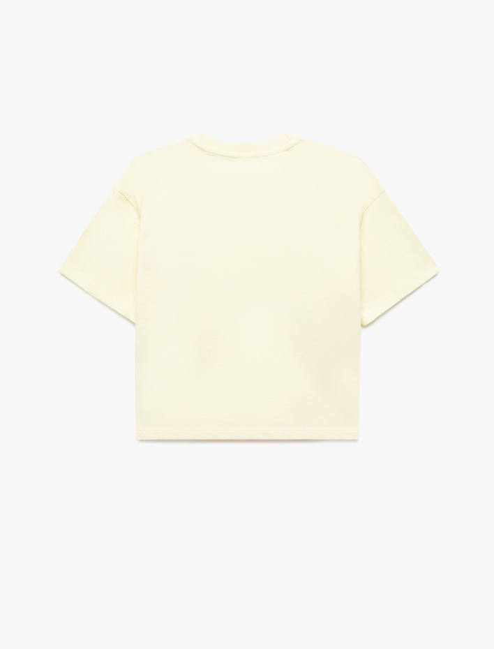 Kız Çocuk Çiçek Baskılı Kısa Kollu Bisiklet Yaka Pamuklu Tişört