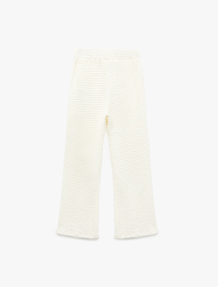 Kız Çocuk Beli Lastikli Dokulu İspanyol Paça Pantolon