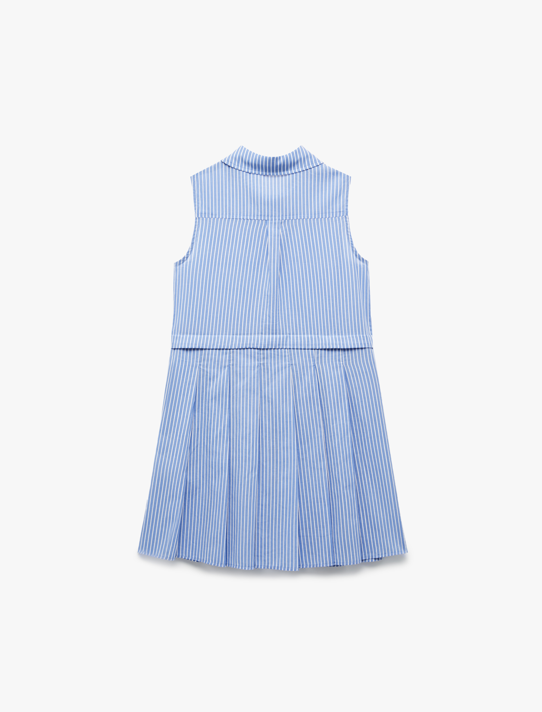  Kız Çocuk Pamuklu Kolsuz Düğme Detaylı Gömlek Yaka Çizgili Elbise