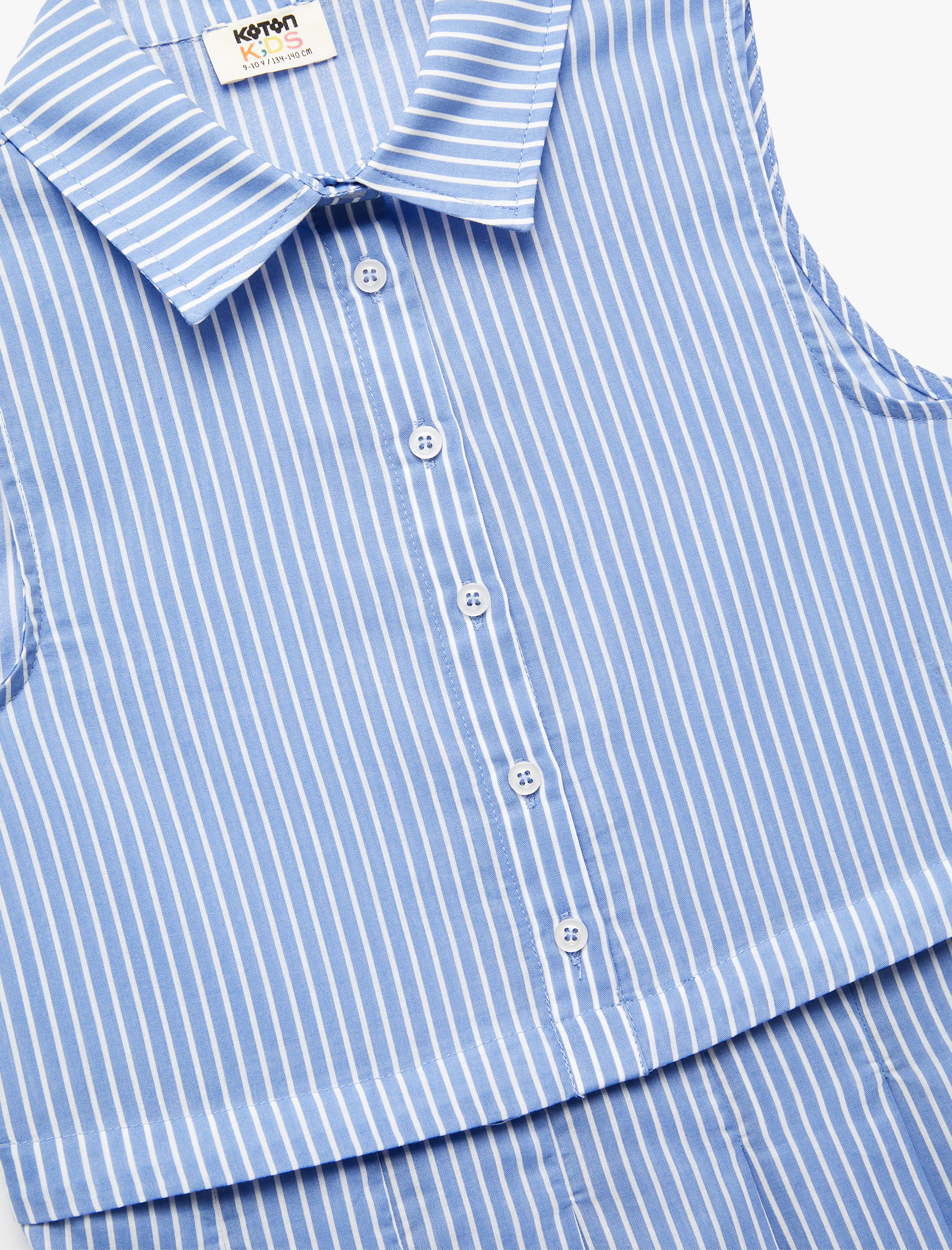  Kız Çocuk Pamuklu Kolsuz Düğme Detaylı Gömlek Yaka Çizgili Elbise