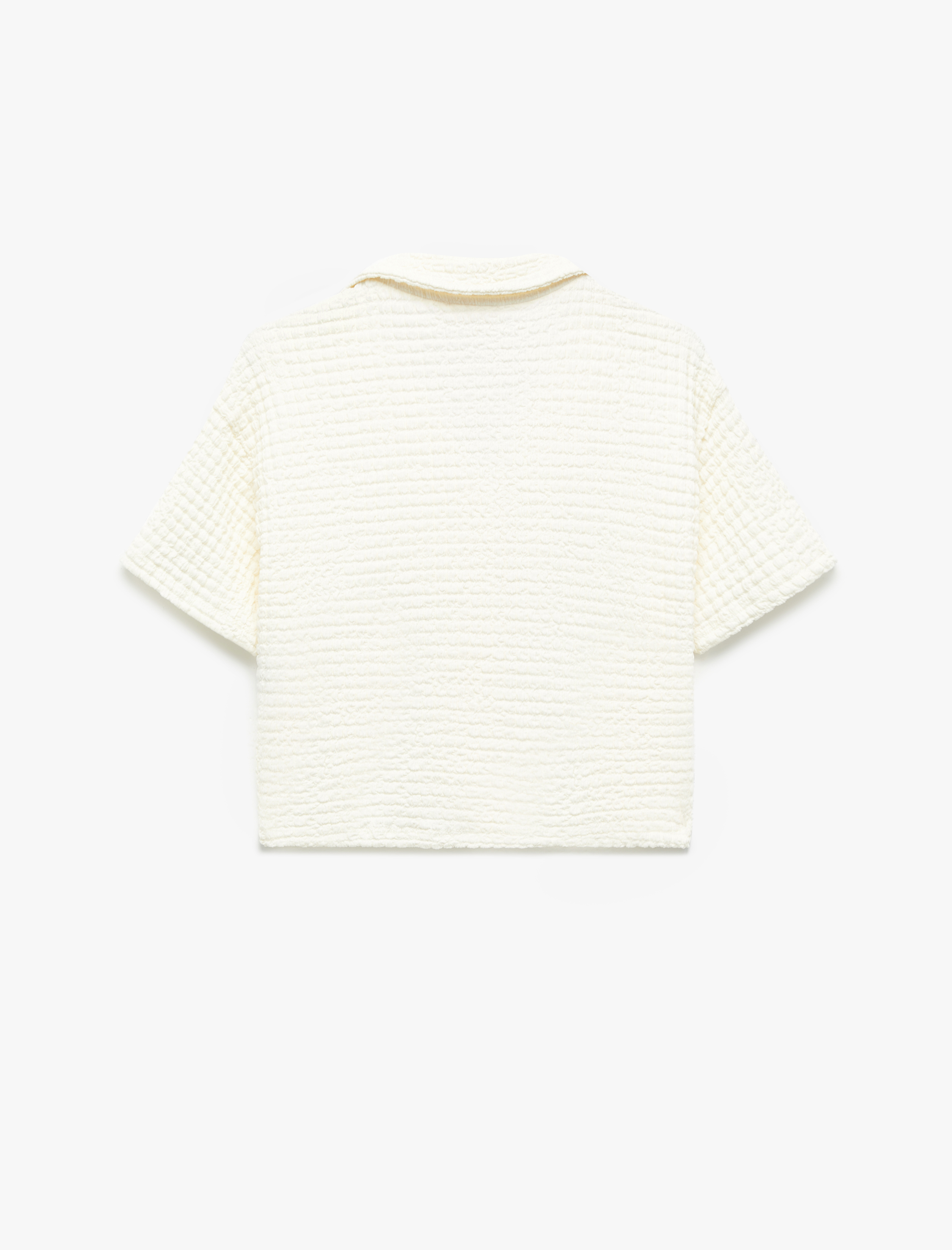  Kız Çocuk Kısa Kollu Düğmeli Gömlek Yaka Crop Bluz