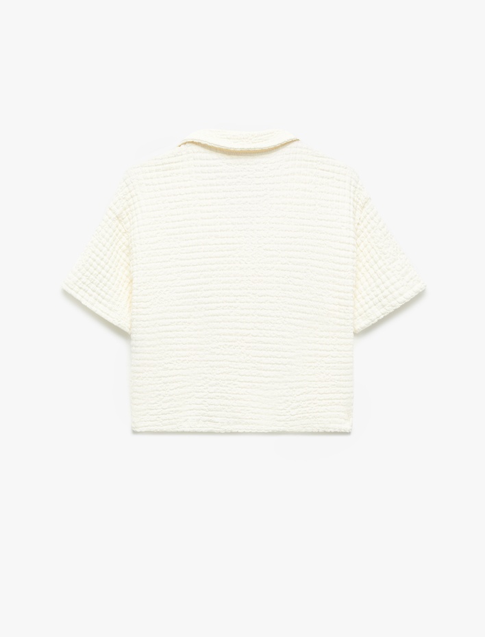 Kız Çocuk Kısa Kollu Düğmeli Gömlek Yaka Crop Bluz