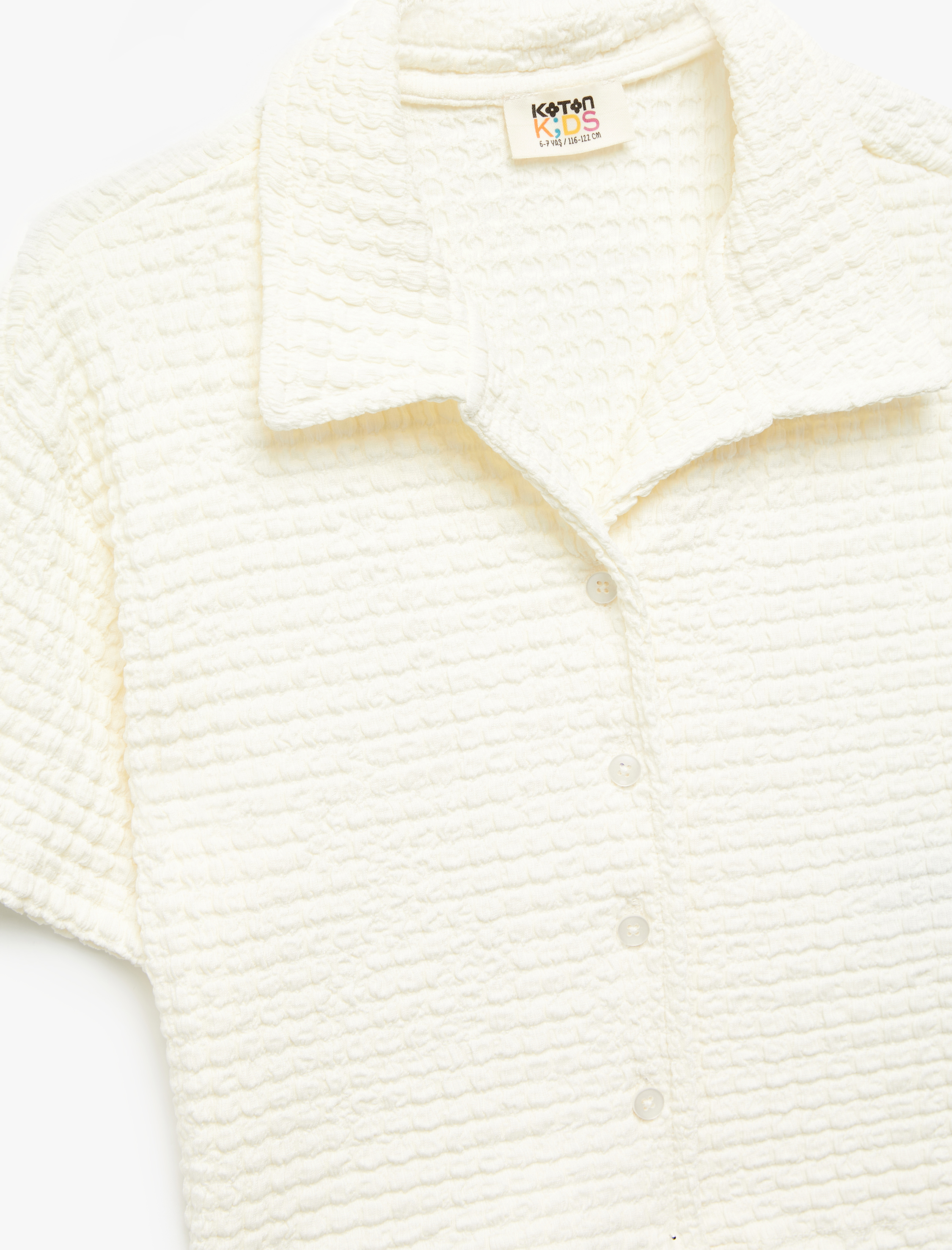  Kız Çocuk Kısa Kollu Düğmeli Gömlek Yaka Crop Bluz