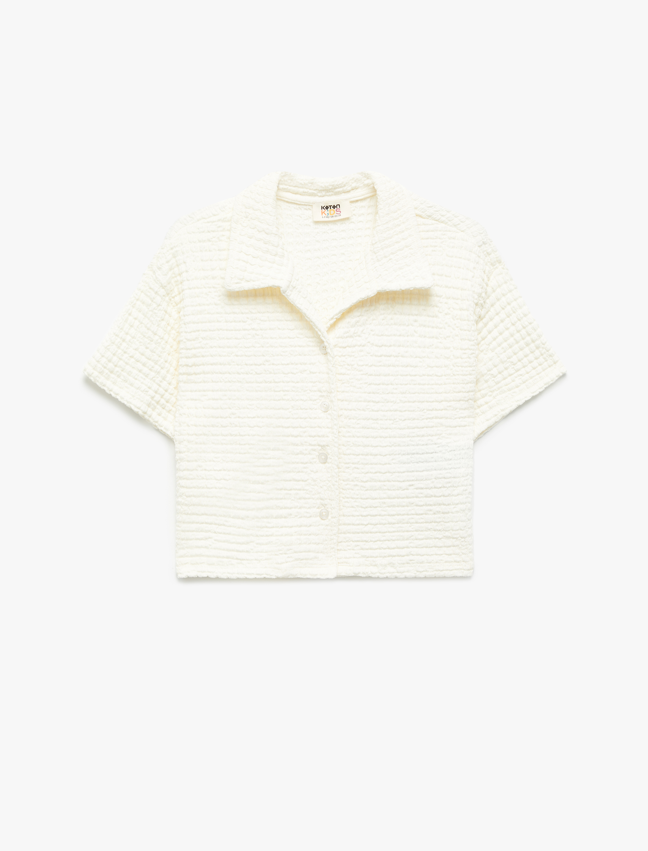  Kız Çocuk Kısa Kollu Düğmeli Gömlek Yaka Crop Bluz