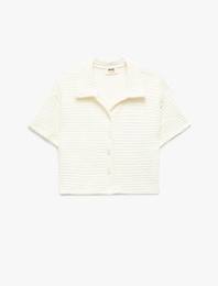 Kısa Kollu Düğmeli Gömlek Yaka Crop Bluz