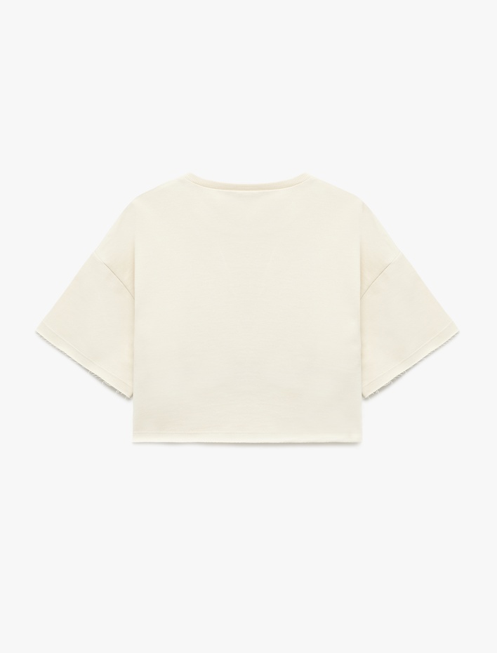 Kız Çocuk Baskılı Kısa Kollu Bisiklet Yaka Pamuklu Tişört