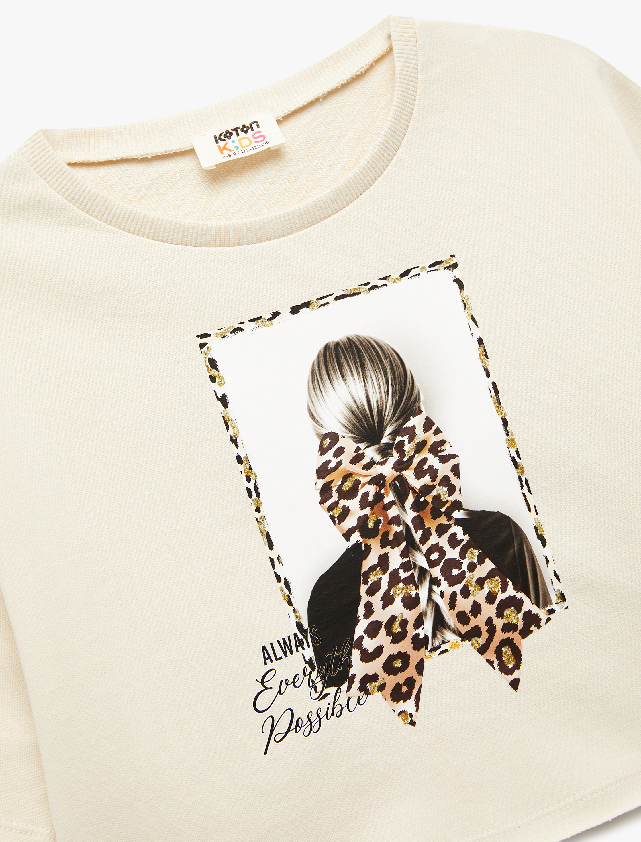  Kız Çocuk Baskılı Kısa Kollu Bisiklet Yaka Pamuklu Tişört