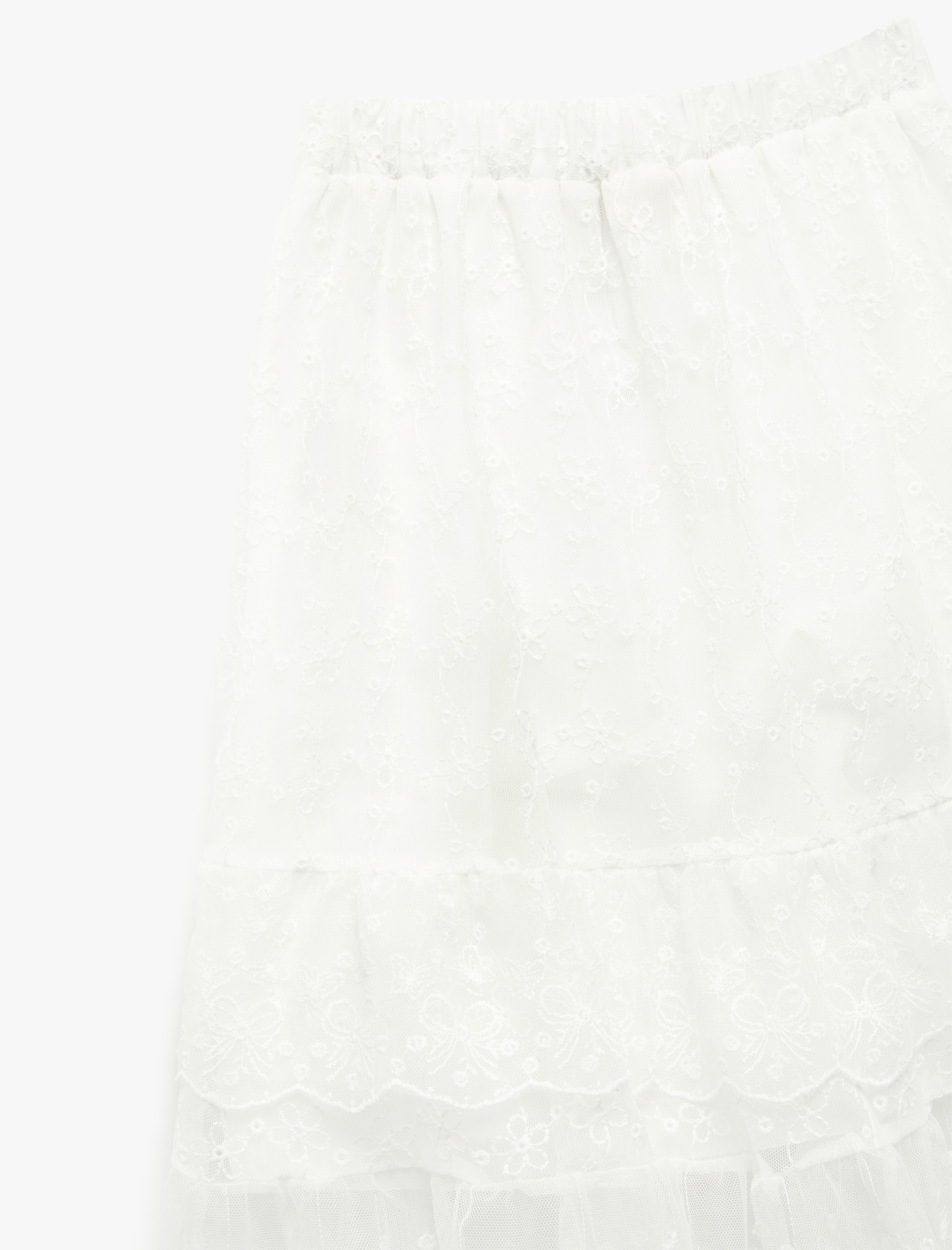  Kız Çocuk Beli Lastikli Kat Detaylı Pamuk Astarlı Midi Tül Etek