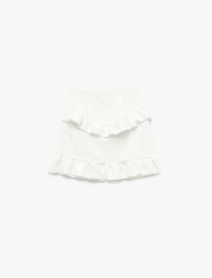Kız Çocuk Fırfır Detaylı Belş Lastikli Mini Etek