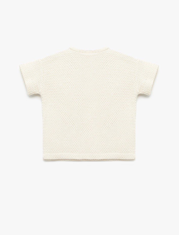 Erkek Bebek Kısa Kollu Dokulu Düğme Detaylı Bisiklet Yaka Pamuklu Tişört