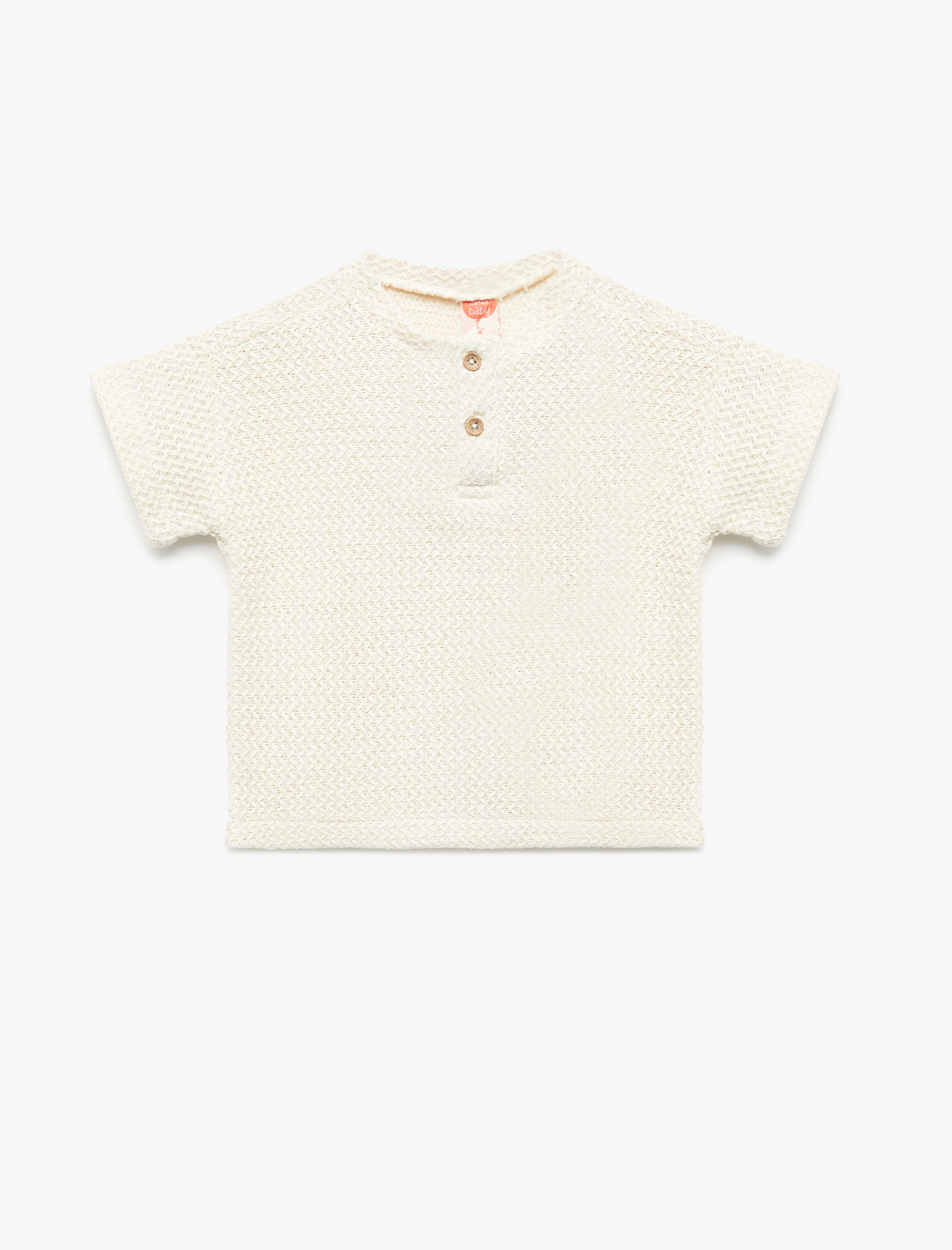  Erkek Bebek Kısa Kollu Dokulu Düğme Detaylı Bisiklet Yaka Pamuklu Tişört