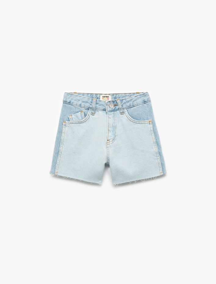 Kız Çocuk Saçaklı Paçalı Cepli Denim Mini Şort