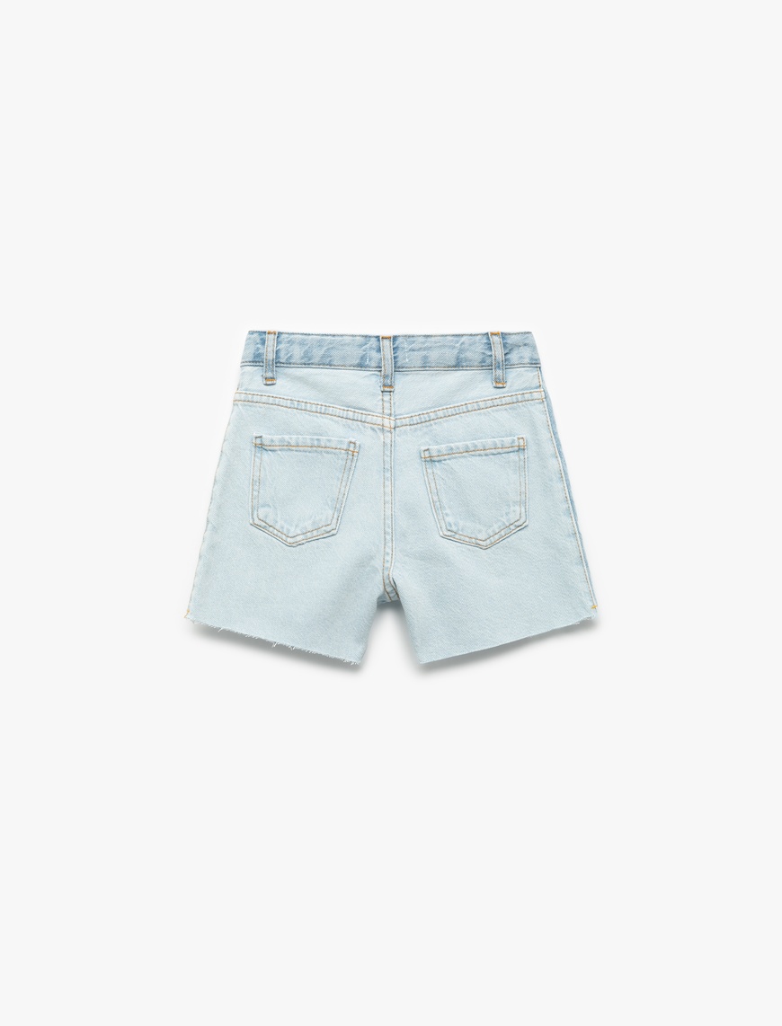  Kız Çocuk Saçaklı Paçalı Cepli Denim Mini Şort