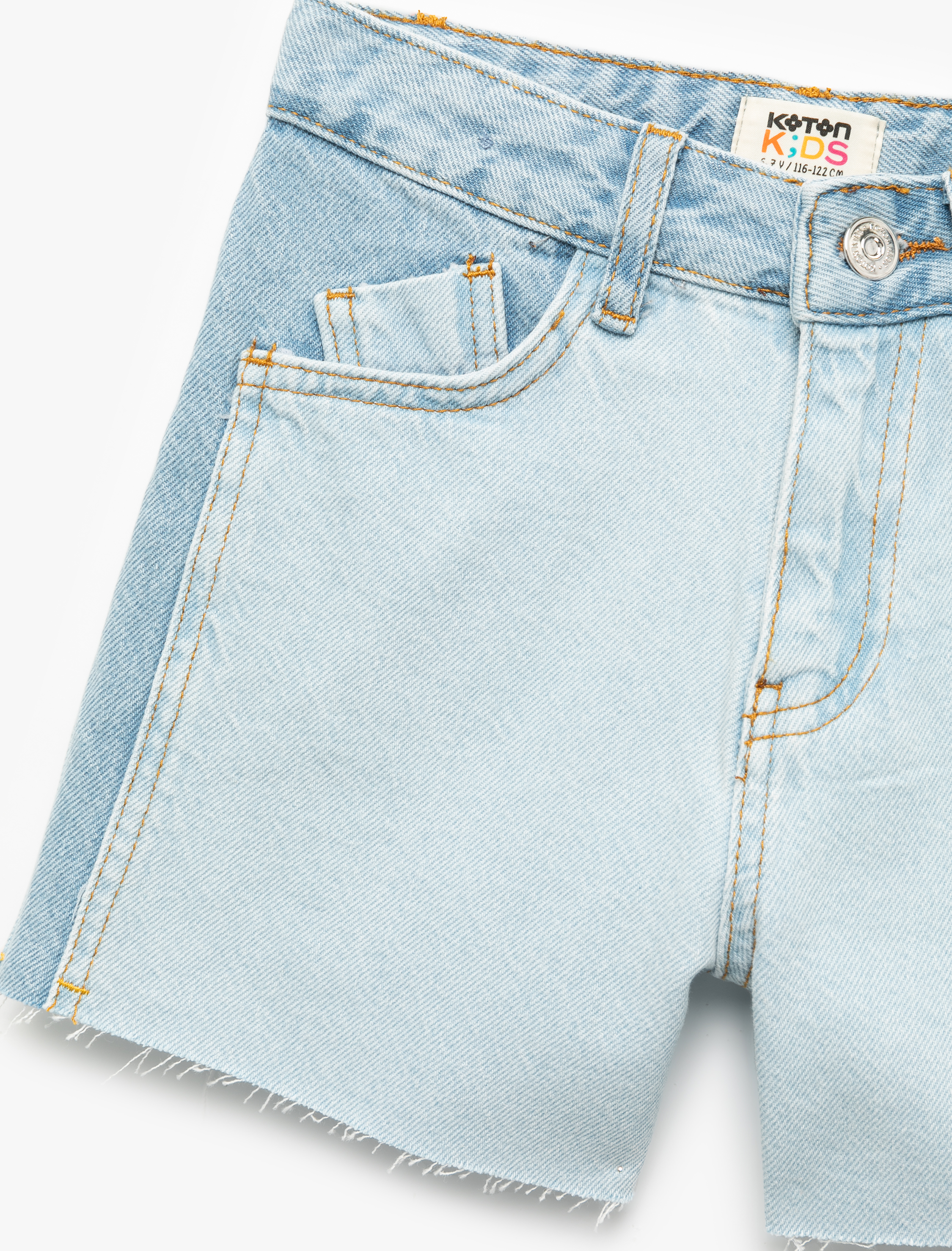  Kız Çocuk Saçaklı Paçalı Cepli Denim Mini Şort
