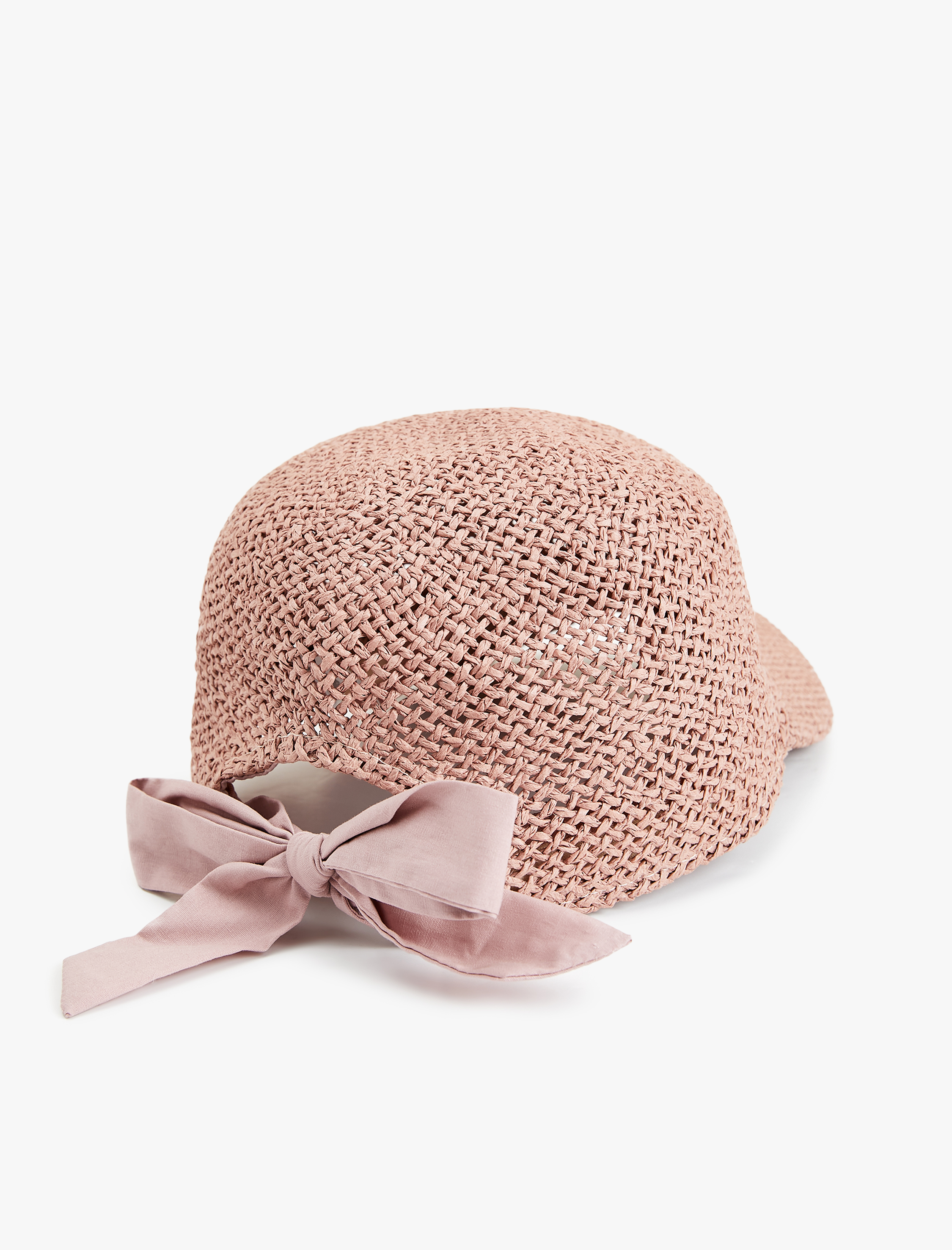  Kadın Kurdele Detaylı Hasır Kep Şapka