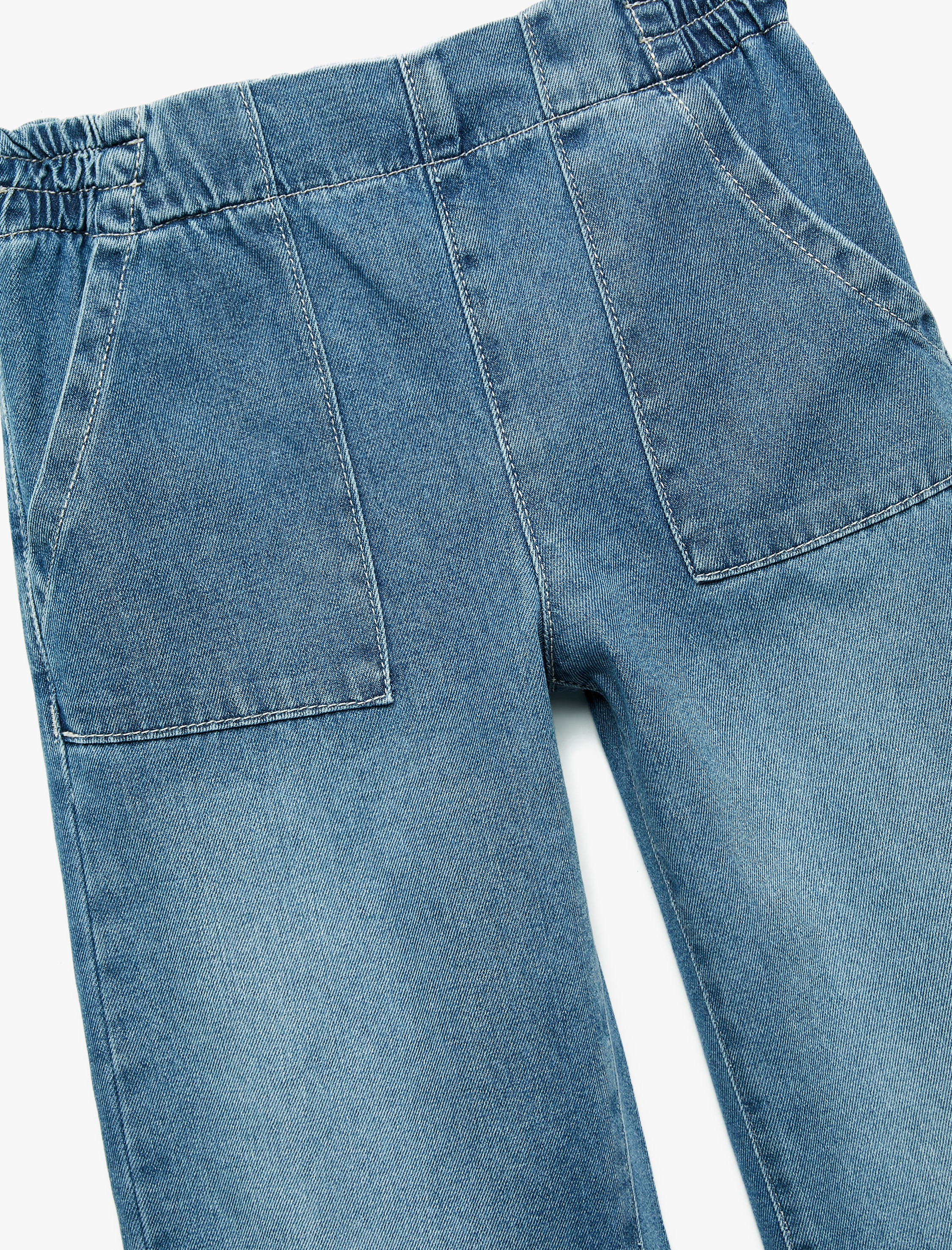  Kız Çocuk Pamuklu Beli Lastikli Geniş Paça Jean Pantolon