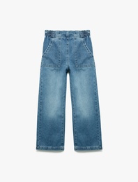 Pamuklu Beli Lastikli Geniş Paça Jean Pantolon