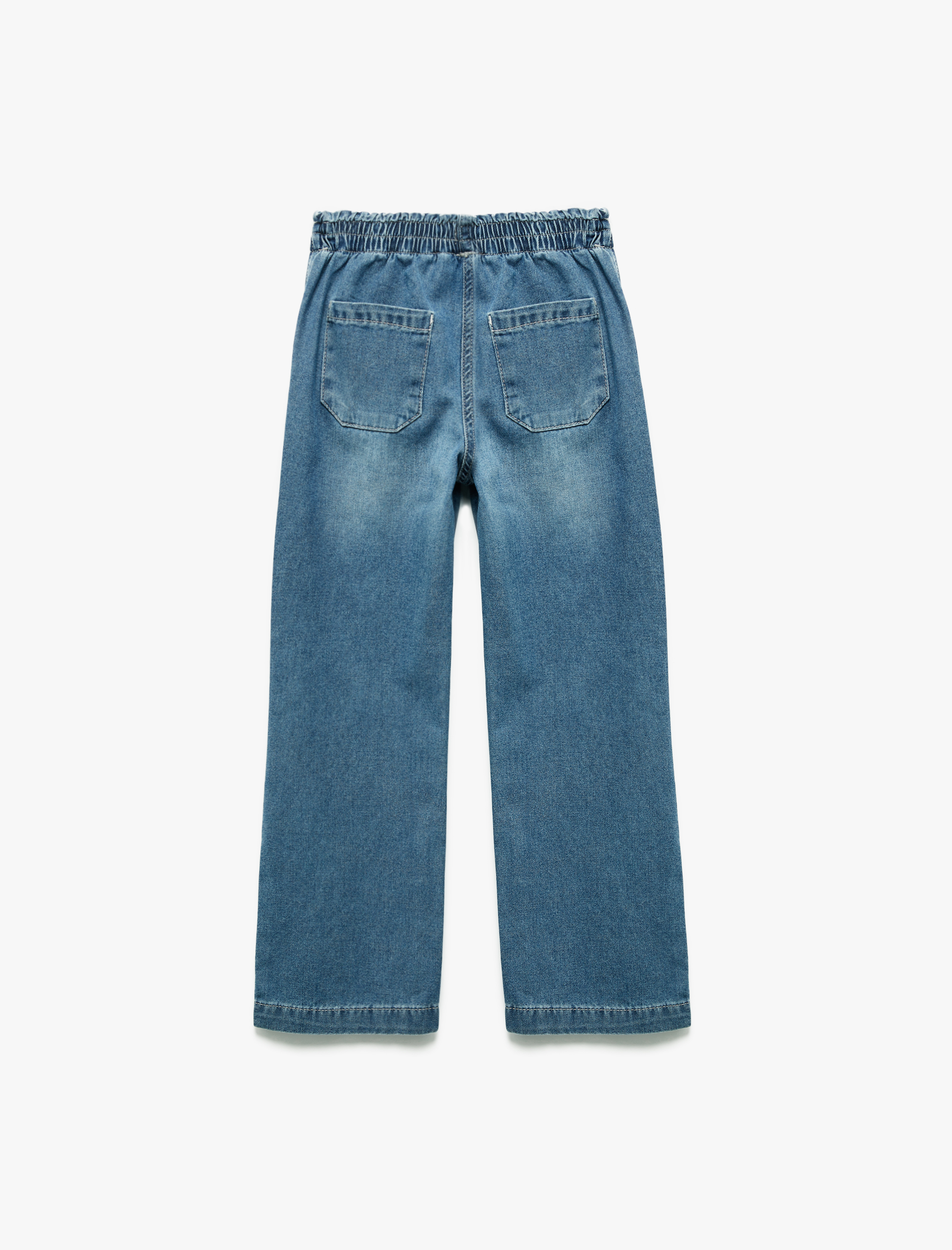  Kız Çocuk Pamuklu Beli Lastikli Geniş Paça Jean Pantolon